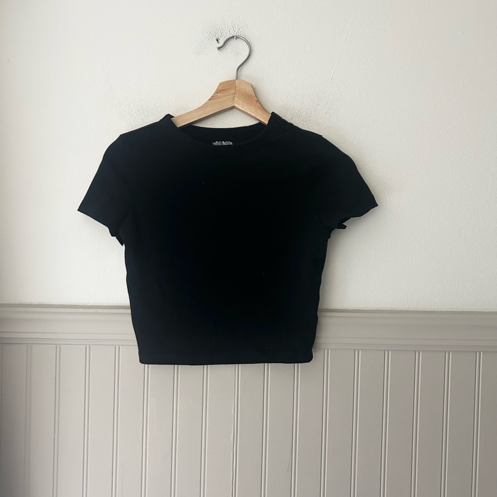 Wild Fable XS Black Crop Baby Tee Cotton Blend Basic Stretch Top